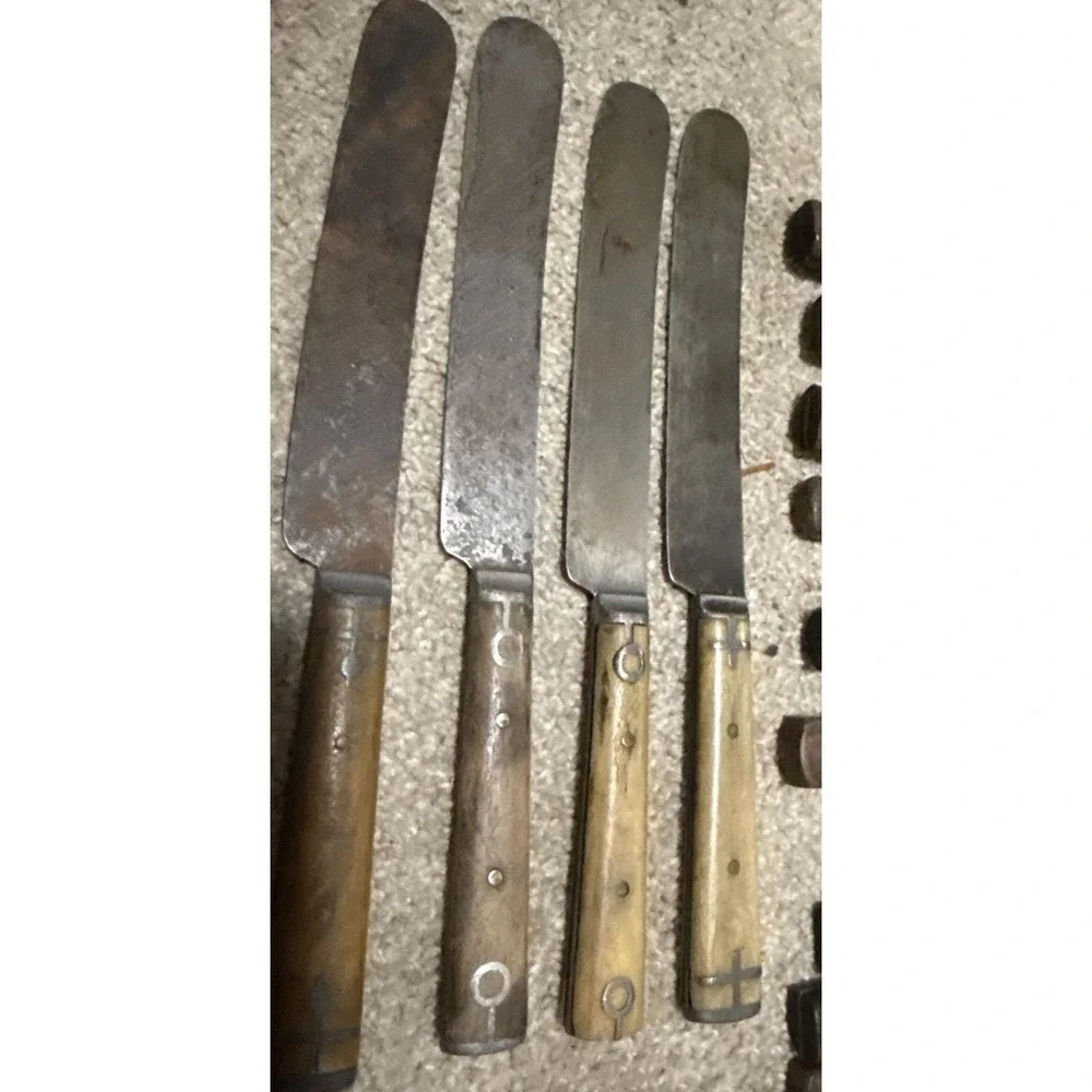 Antique 28 Forks Knives Civil War‎ 1800s Wood Bone Handles Primitive Reenactment